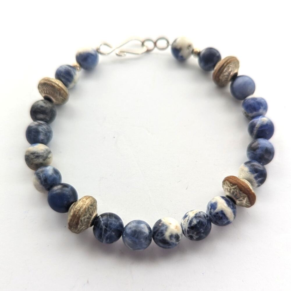 Handmade Artisan Calming Sodalite Natural Stone Boho Beaded Bracelet